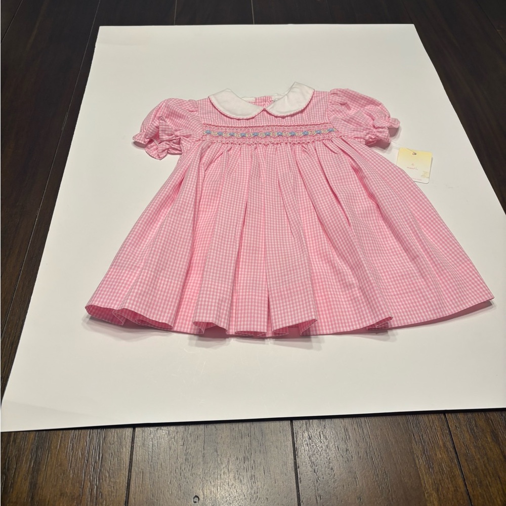 PETIT AMI DRESS & BLOOMERS  SIZE 6 MONTHS 
SMOCKED  PINK GINGHAM WH COLLAR